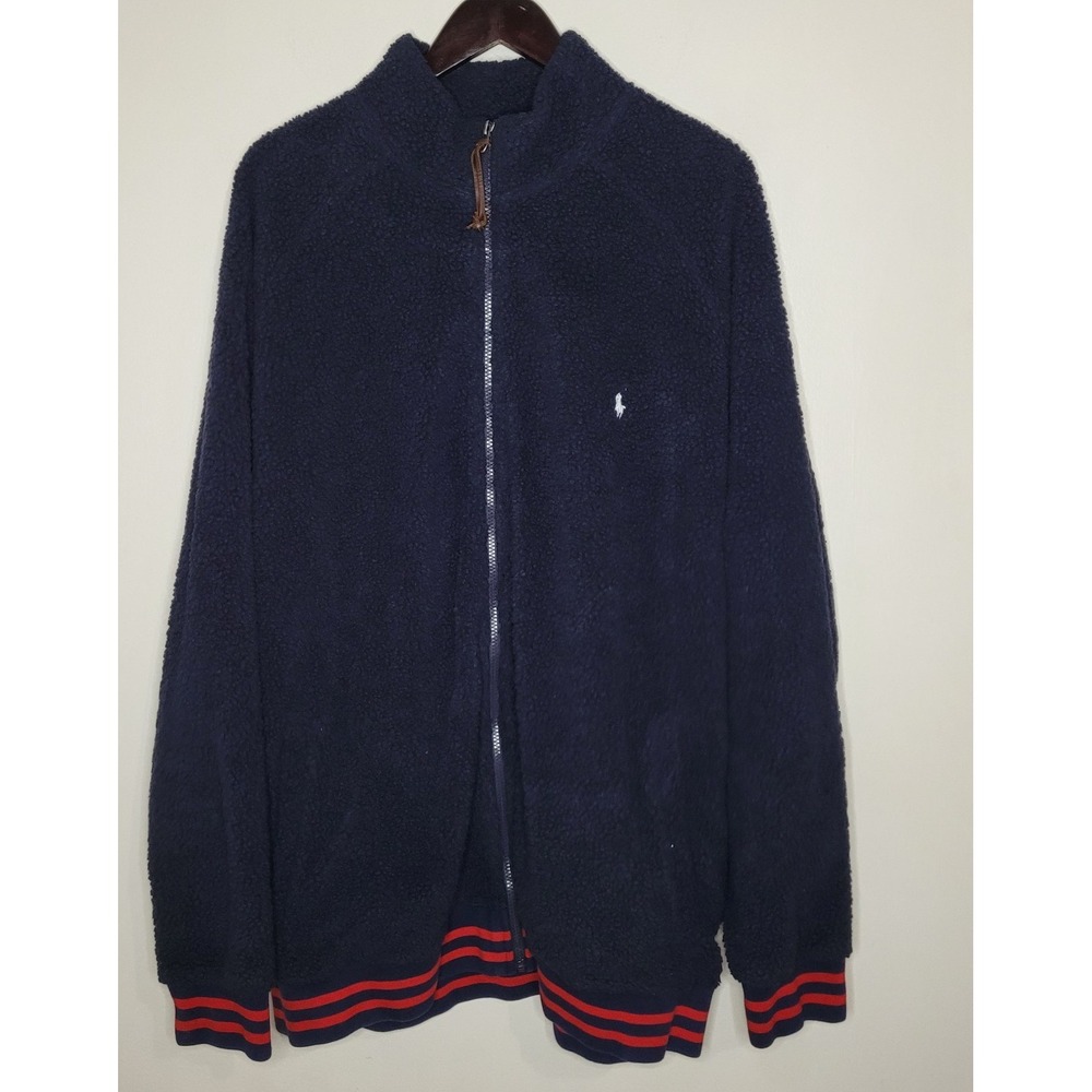Polo Ralph Lauren Sherpa Fleece Jacket Men 2X Blue Red Full Zip Classic Preppy